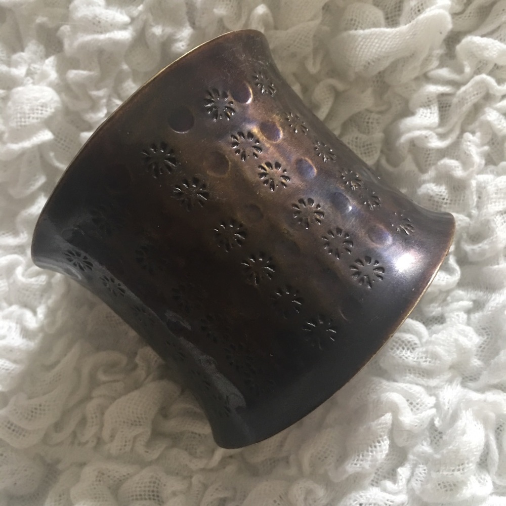 Bronze Metal Cuff with Flower Stamped Detail